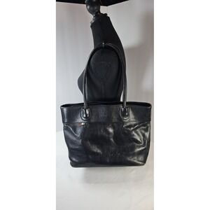 Fiorette Italian Genuine Leather Black Tote Shoulder Bag Zip Top Made in Italy